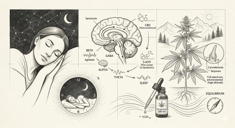 Donna che dorme e schema di come il cbd influisce sul sonno